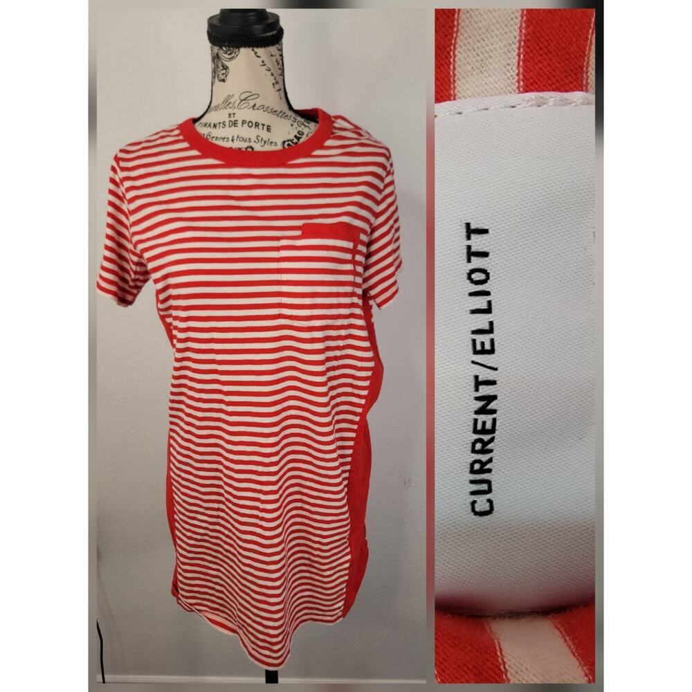 Current Elliott Pocket T-Shirt Dress Size 1(Small) The Beatnik Striped Red White